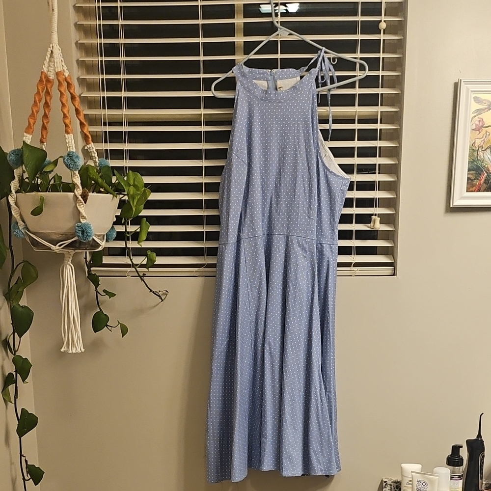 Unique Vintage Light Blue Polka Dot Mini Dress